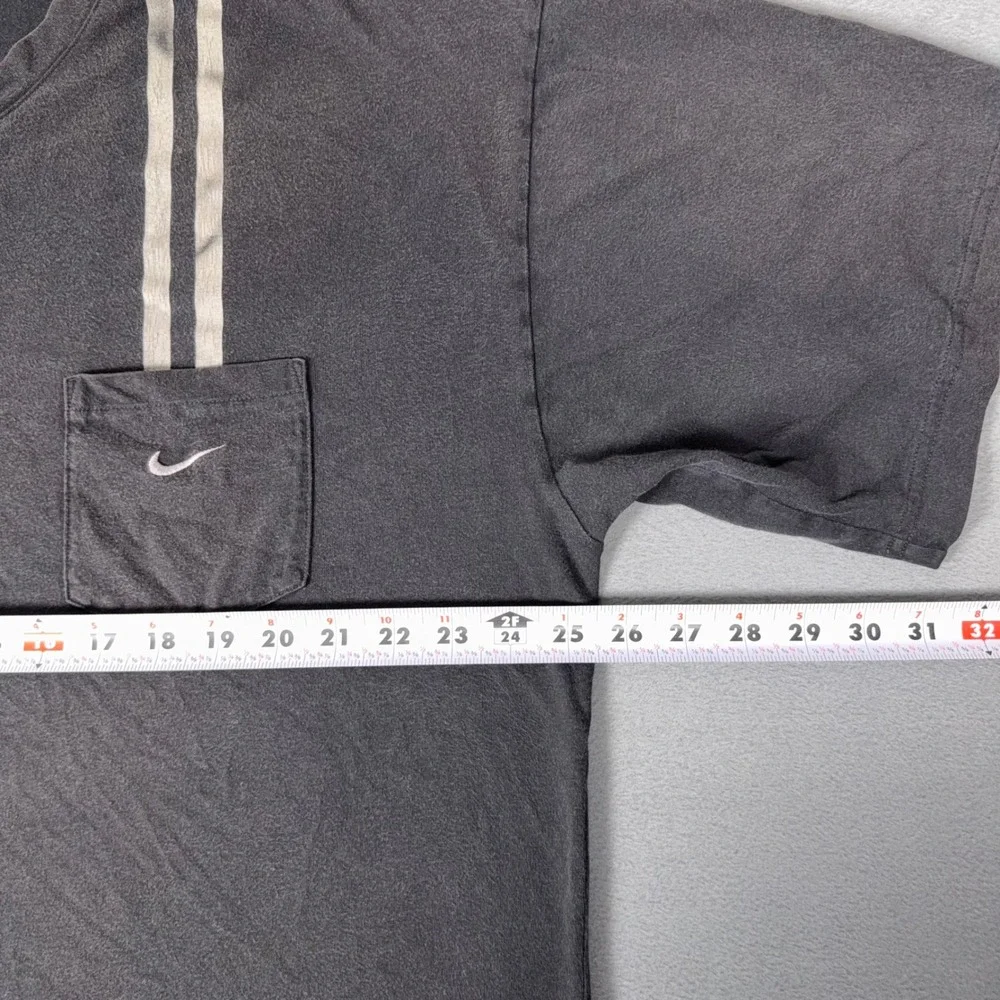 Vintage 90s Nike V Neck Pocket T Shirt XXL Faded Black‎ Swoosh Racing Stripe Tee